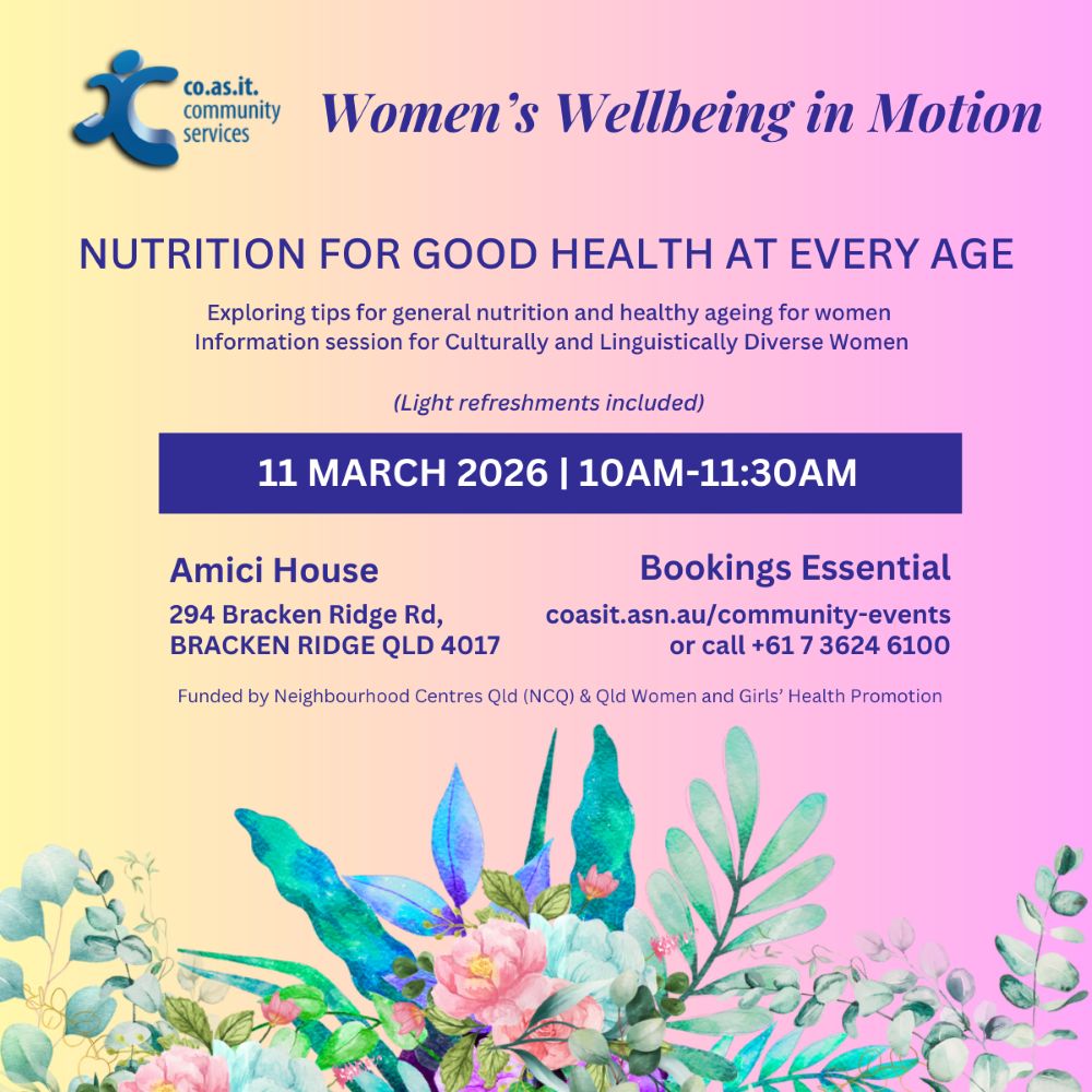 CoAsIt Community Services - Women's Wellbeing Information Session on Nutrition in Brisbane